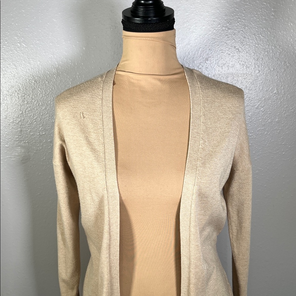 Neutral Open front light knit cardigan XS cozy winter casual quiet luxury office - Picture 5 of 10